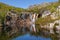 stream and waterfall fynbos landscape, proteas, restios and ericas in the natural beauty of the western cape, south africa