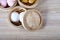 Streamed chinese buns, Dim Sum in round bamboo crate