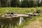 Streaming water in a buffer pond at a water treatment wetland in Finland