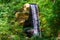 Streaming waterfall from a cliff in a forest scenery, nature background, garden architecture