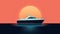 Streamline Elegance: Minimalist 1980s Boat Illustration At Sunset