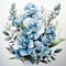 Streamlined Snapdragon Arrangement Watercolor Clipart In Turkish Blue Hues