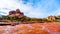 Streams and Puddles on the Red Rocks of Bell Rock after a heavy rainfall near the town of Sedona