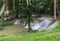 Streams of water pouring down onto limestone rocks under shades of trees at Kroeng Krawia Waterfall,Khao Laem National Park,Sangkh