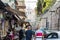 Street Arabic quarter view with lots of tourist walking at the markets in Al-wad street inside of old city of Jerusalem at the