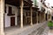Street with arcades in the town of Morella, Castellon Province,