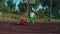 Street basketball player committing offensive foul