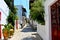 A street of the beautiful old town on the island of Skiathos in Greece