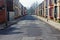 A street of boarded up derelict houses