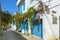 Street between buildings and a city wall in the medieval medina of Sousse, Tunisia.