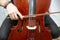 Street Busker Performing Jazz Music Outdoors. Close Up Of Musical Instrument