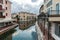 Street canals in Port France. Digital illustration in watercolor  painting style