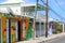 Street on the Caribbean island Guadeloupe with picturesque residential homes, France