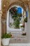 Street of charming coastal town Sidi Bou Said close to Tunis capital, Tunisia