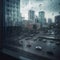 street city light view window background car glass urban rain water. Generative AI.