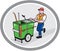 Street Cleaner Pushing Trolley Oval Cartoon