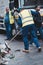 Street cleaners sweepers in SOHO cleaning after the Euro 2020 final game football fans