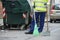 Street cleaning and sweeping with broom
