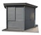 Street closed kiosk made of gray steel sheets and mounted on a w