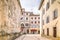 Street with colorful facade of an old houses in Pula, Croatia.