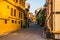 Street with Colorful Houses and cobbles in Eskishehir City, Turkey