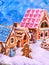 Street consisting of gingerbread houses with glaze.