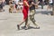 Street couple dancers performing tango dance