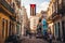 Street with Cuban flag in Havana