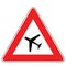 Street DANGER Sign. Road Information Symbol. Approach to a place where the route may be overflown  at low altitude  by planes.