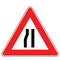Street DANGER Sign. Road Information Symbol. Indication of narrowing of the road.