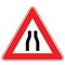 Street DANGER Sign. Road Information Symbol. Information of narrowing of the road.