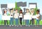 Street demonstration flat vector illustration. Protest, political rally, picket, rights protection. Demonstrators with