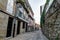 A street in the downtown of Pontevedra city in Galicia Spain. Stone bumpy wall