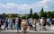 Street entertainer makes bubbles on a Berlin bridge.