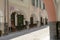 Street with facing medieval covered walkways, Chiavari , Italy