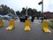 Street Fair Blockade, Yellow Meridian Barriers Protecting People, Rutherford, NJ, USA