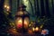 street fantasy lantern in the forest, lantern in the shape of a flower by AI Generated