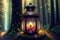 street fantasy lantern in the forest, lantern in the shape of a flower by AI Generated