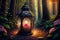 street fantasy lantern in the forest, lantern in the shape of a flower by AI Generated