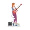 Street Female Musician Playing Electric Guitar, Live Performance Cartoon Style Vector Illustration