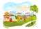 Street Food Festival Event Vector Illustration with People and Foods Trucks in Summer Outdoor City Park in Flat Cartoon Hand Drawn