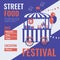 Street food festival poster. Vector illustration of fast food store on wheels.