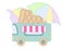Street food ice cream truck illustration, food caravan. Ice cream van delivery. Flat icon.
