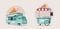 Street food or ice cream vendor truck. Cartoon vector illustration