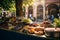 Street food on quiet European street. Generative AI