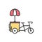 Street food retail thin line icon. Tricycle trade cart. Fast food trolley bike, bicycle. Wheel shop, cafe, mobile kiosk