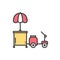 Street food retail thin line icon. Tricycle trade cart. Fast food trolley motorcycle, motorbike. Wheel shop, mobile