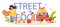 Street food typographic header. Unhealthy hot dog cooking, american