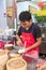 Street food vendor in Kaohsiung, Taiwan, preparing the steamed Xiao Long Bao, a traditional chinese dish invented in Shanghai