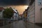 Street in Gottingen Germany with Ominous Cloud in Vanishing Point